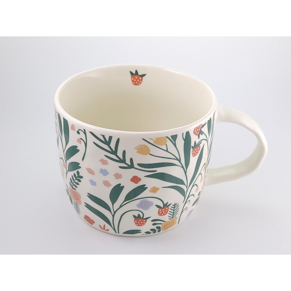 Mainstays Strawberry Floral Vine Stoneware Mug 14 oz Cottagecore Coffee Cup